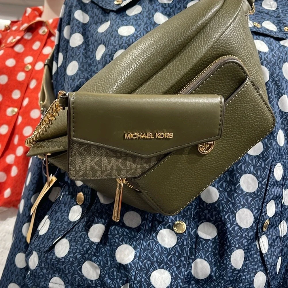 Michael Kors Maisie Lg Pebbled Leather 2-in-1 Sling Waist Bag Fanny Pack Crossb